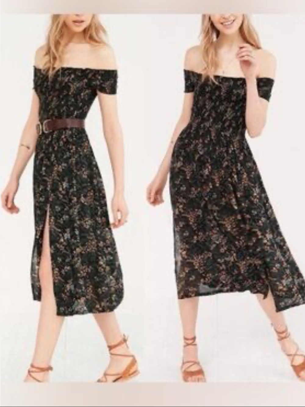 Kimchi Blue Urban Outfitters Dark Floral Smocked Midi Dress – Small